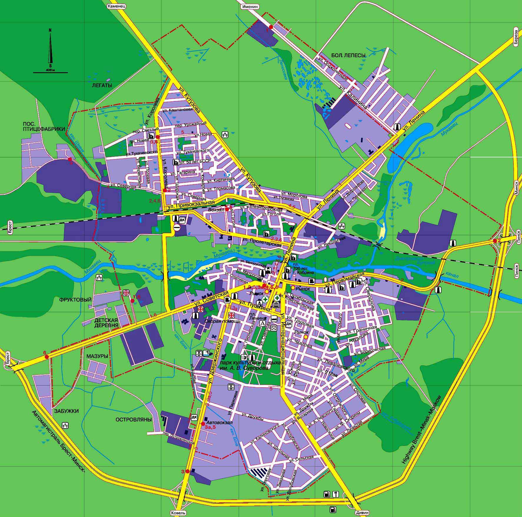 Карта Кобрина, карта Кобрина с улицами, подробная карта Кобрина, скачатькарту Кобрина