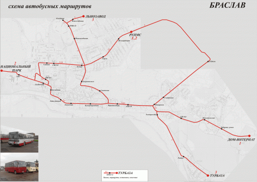 Подробная карта-схема маршрутов городского транспорта Браслава