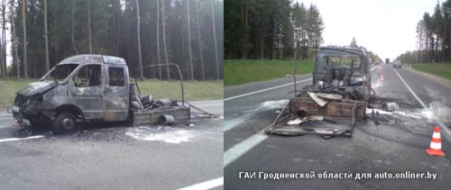 Лидский район: фура врезалась в автомобиль дорожников, после чего он загорелся
