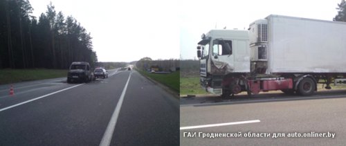 Лидский район: фура врезалась в автомобиль дорожников, после чего он загорелся