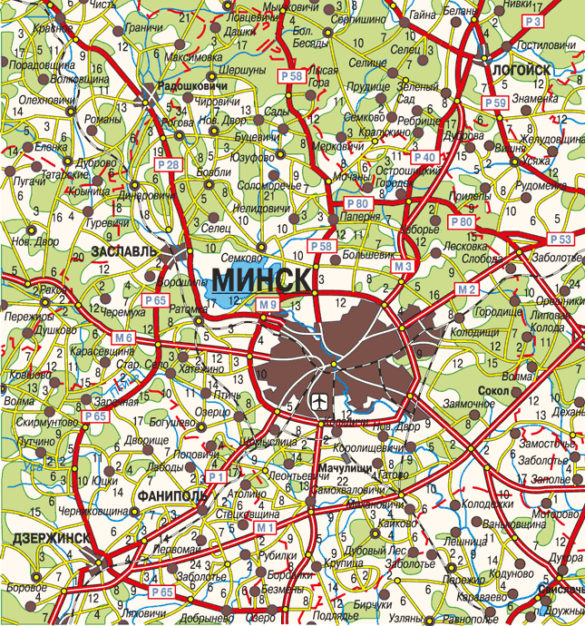 Карта минской области с населенными пунктами и дорогами подробная