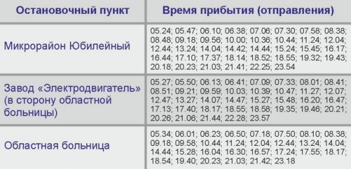 Временное расписание движения автобусов