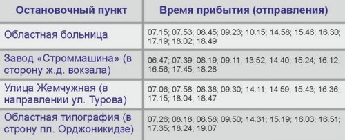 Временное расписание движения автобусов