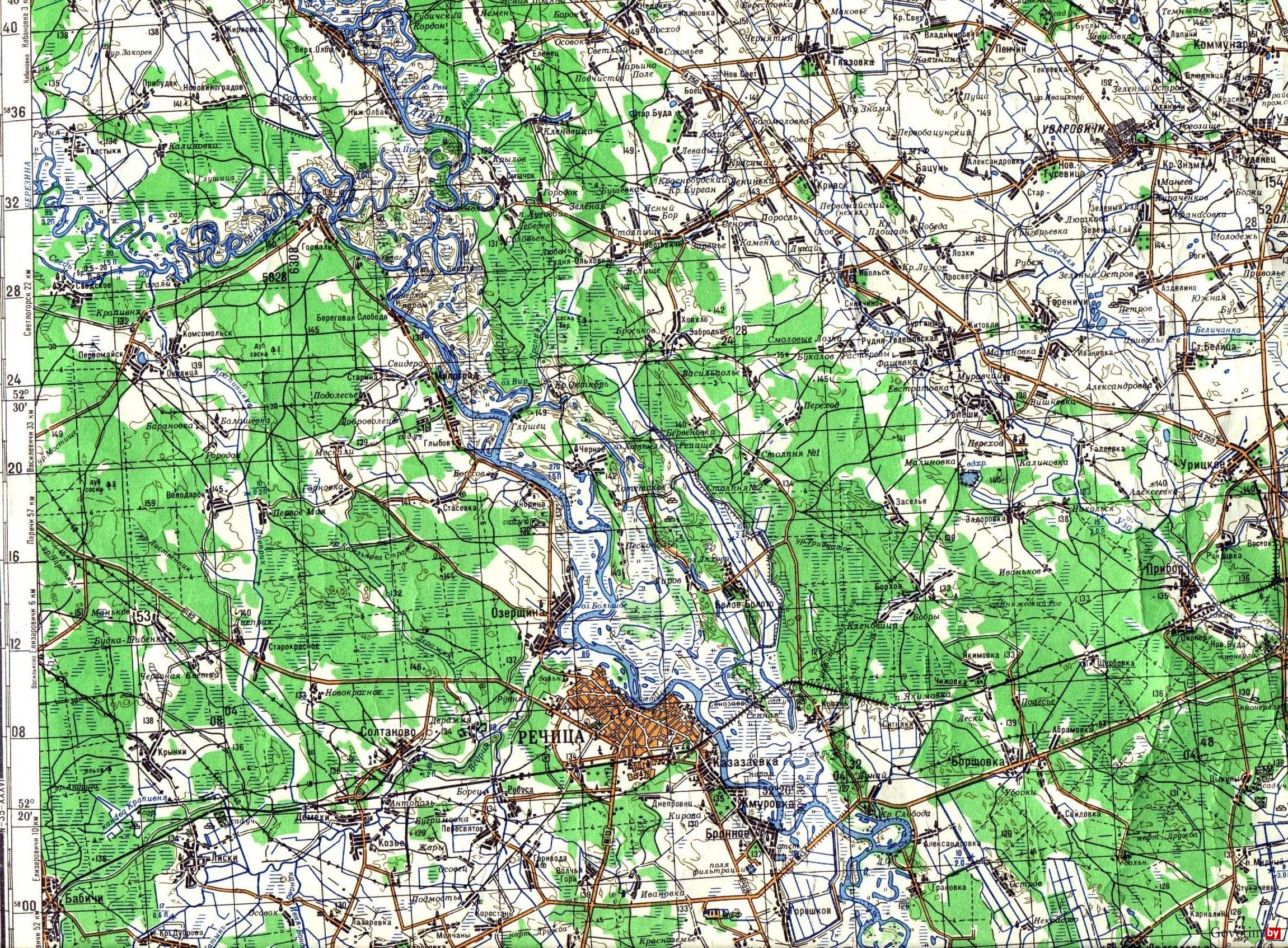 Карта гомельской области подробная с деревнями