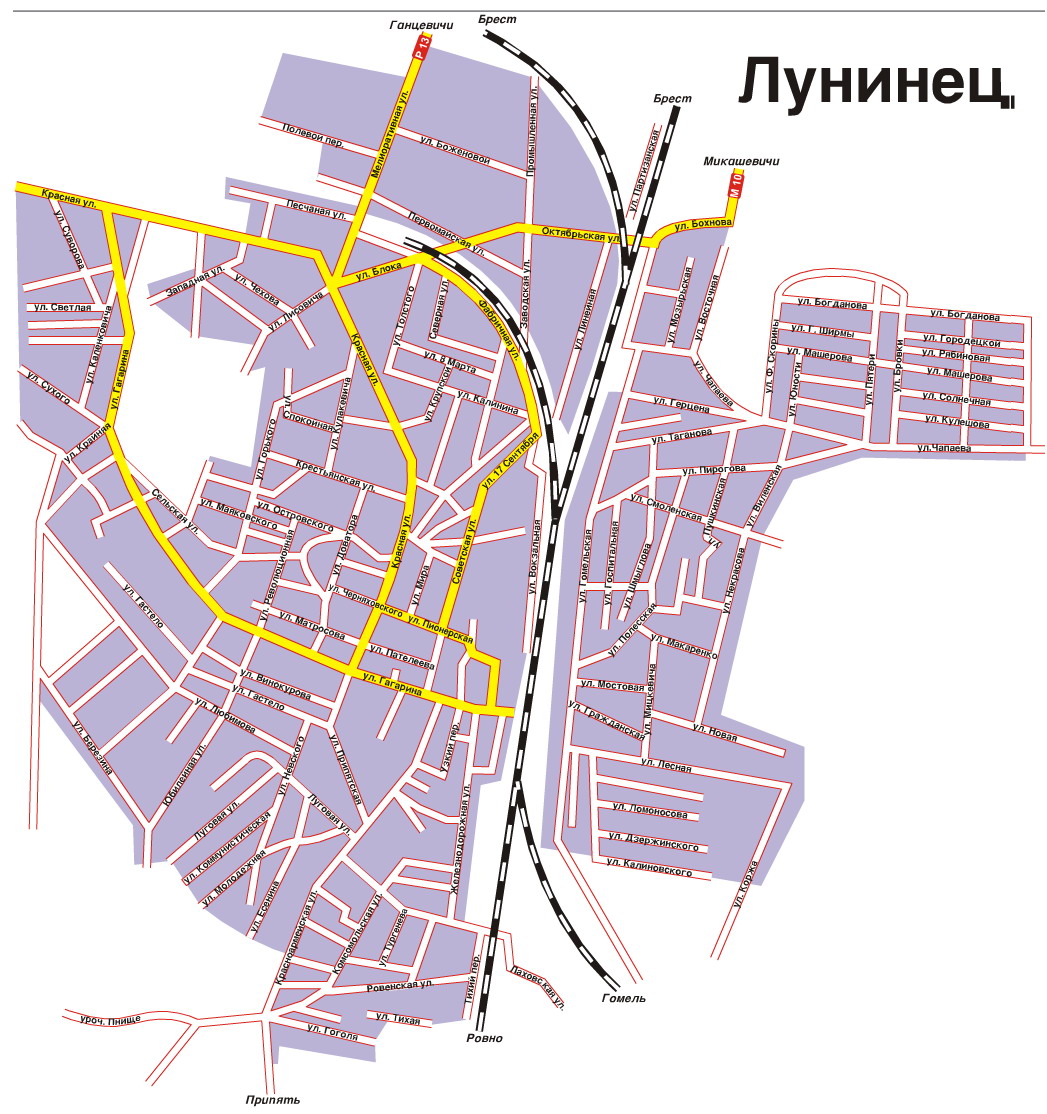 Подробная карта лунинецкого района