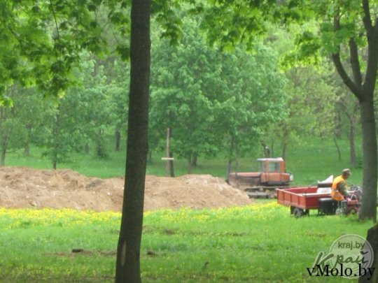 Построена автостоянка возле волейбольной площадки в парке