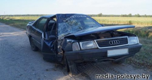 Возвращаясь с рыбалки, лунинчанин на Аudi врезался в дерево. Пострадали пассажиры