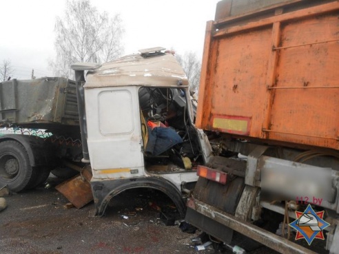 Под Рогачевом столкнулись два МАЗа – оба водителя получили черепно-мозговые травмы (фото)
