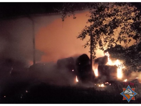 Под Рогачевом в воскресенье загорелся склад сухого сена (фото)