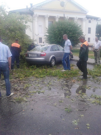Последствия стихии в Могилёве: по колено воды, поваленные деревья и автомобильные пробки