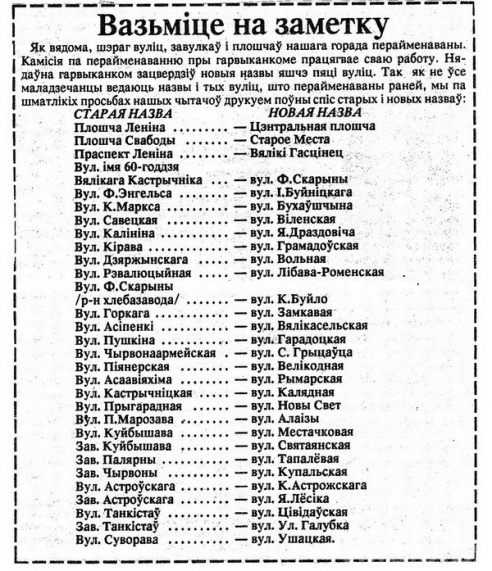 Как переименовывали молодечненские улицы в первой половине 90-х?