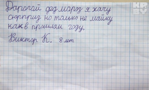 «Дорогой Дед Мороз! Я хочу сюрприз, но только не майку, как в прошлом году!»