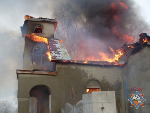 В Добрушском районе сгорел храм Святителя Николая Чудотворца
