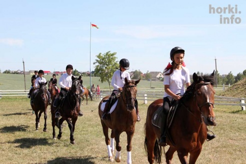 Показательные выступления на конкурном поле конно-спортивной школы