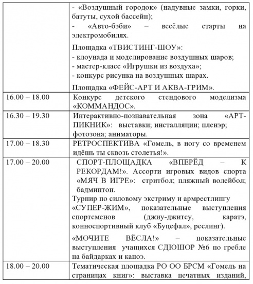 Программа праздничных мероприятий, посвященных Дню города Гомеля 12 сентября
