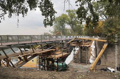 Работы по возведению пешеходного моста от улицы Пушкина идут полным ходом (фото, видео)