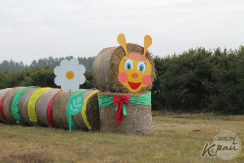 Гигантская соломенная гусеница. Перед «Дожинками» на подъездах к Вилейке установили чучела и скульптуры